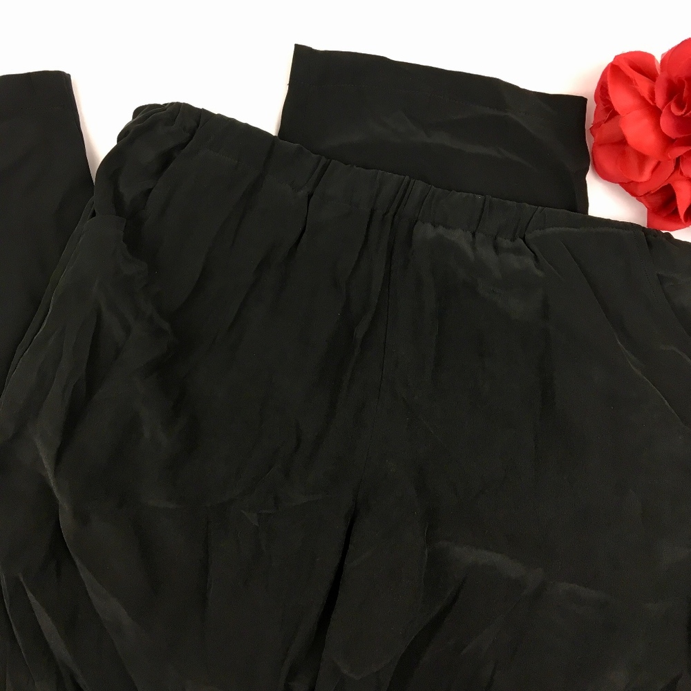 SILK Wide Leg Pants Black Size Medium